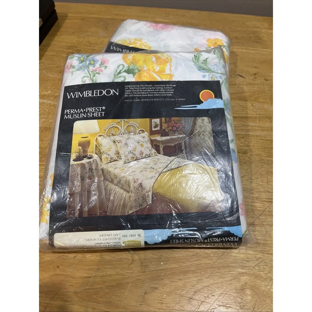 Sears Vtg Flat Fitted Sheets Full Wimbledon Floral Pink Yellow‎ Blue Cottagecore